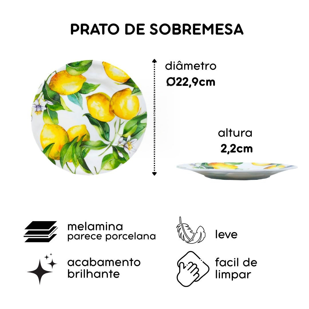 Kit 12 Pratos de Sobremesa de Melamina Sicília 23 cm