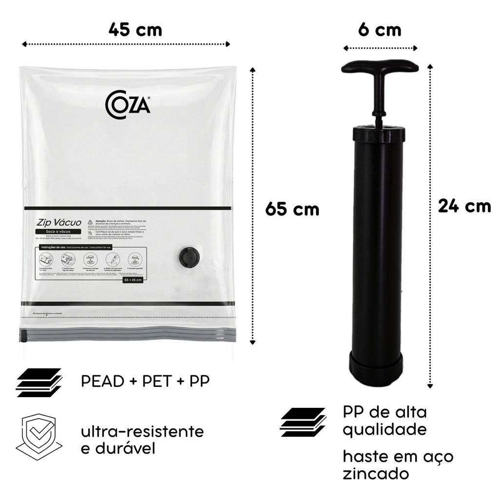Kit 4 Sacos a Vácuo Zip M 65x45 cm com Bomba