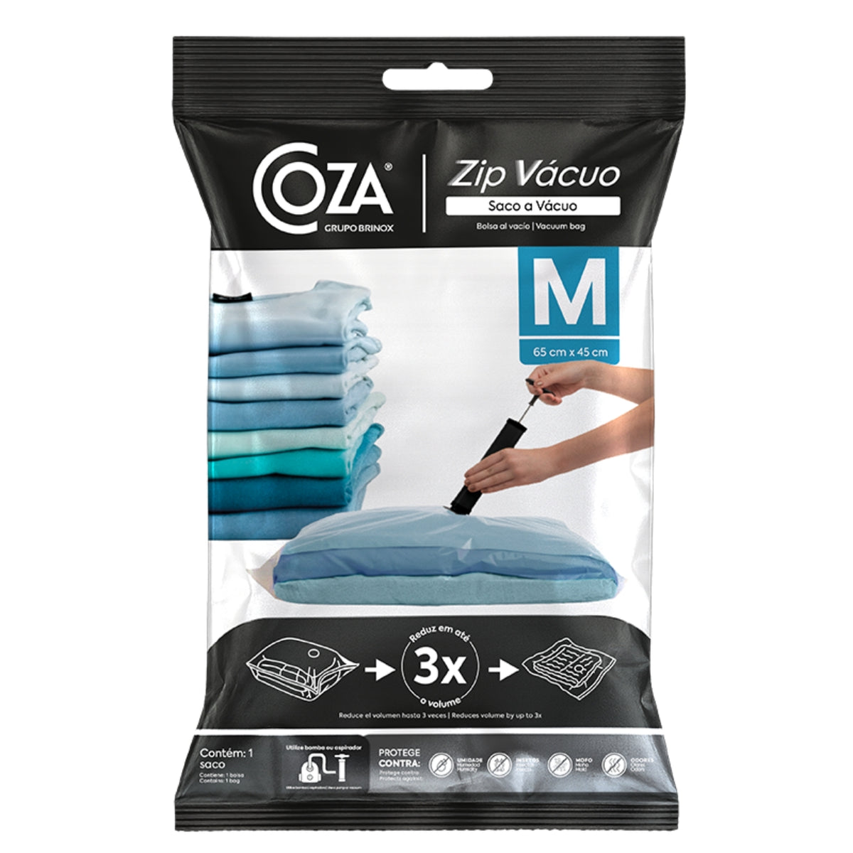 Kit Saco a Vácuo Zip M 65x45 cm com Bomba