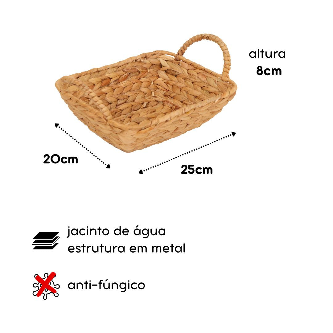 Cesto Retangular de Fibra Natural com Alça 25x20 cm