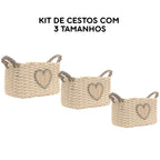 Kit 3 Cestos de Algodão com Coração