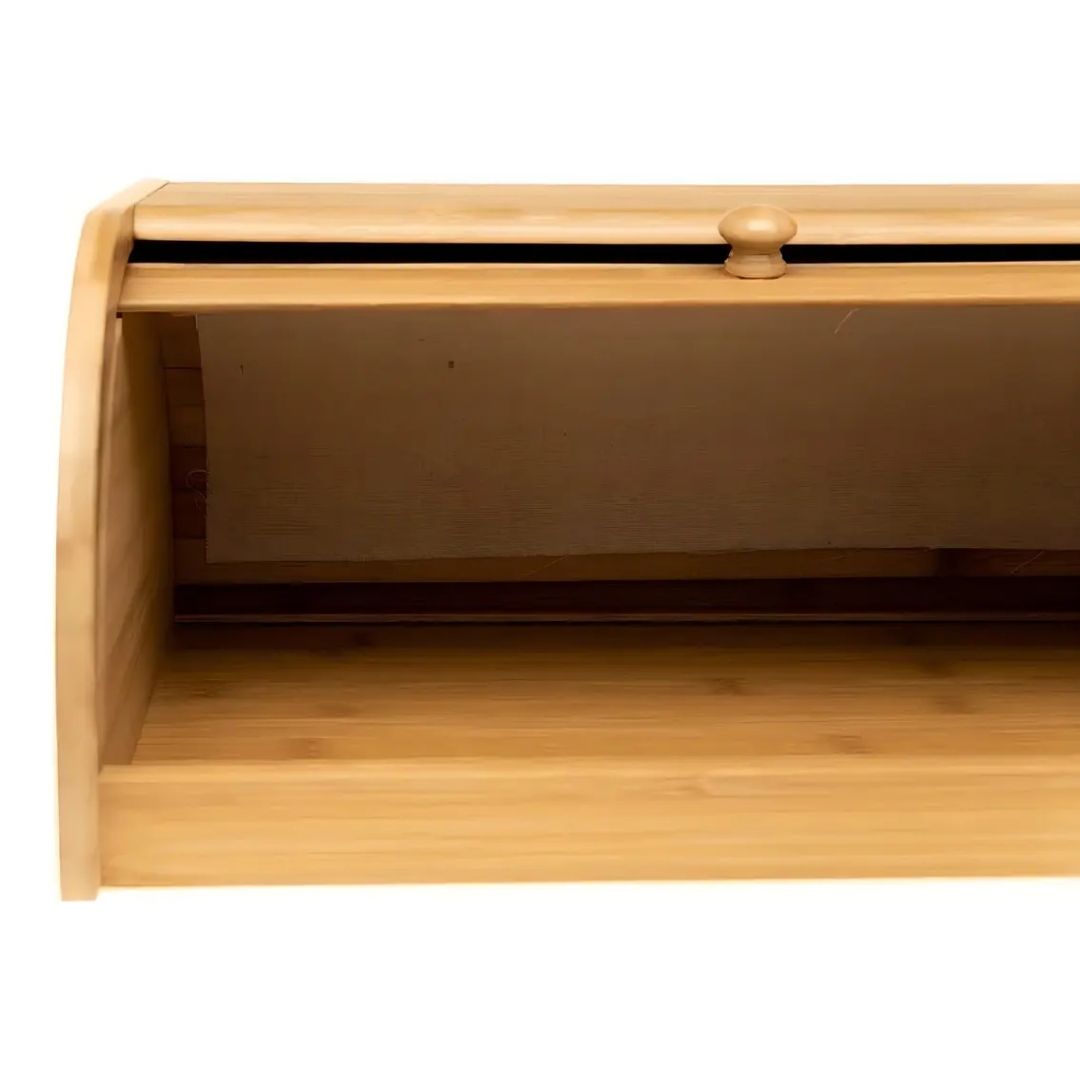 Porta Pão Bambu 40x27cm Tampa Retrátil Cozinha Decoração