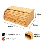 Porta Pão Bambu 40x27cm Tampa Retrátil Cozinha Decoração