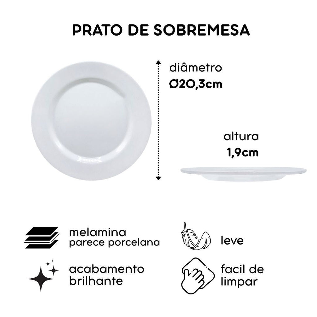 Kit 12 Pratos de Sobremesa de Melamina Sicília 23 cm