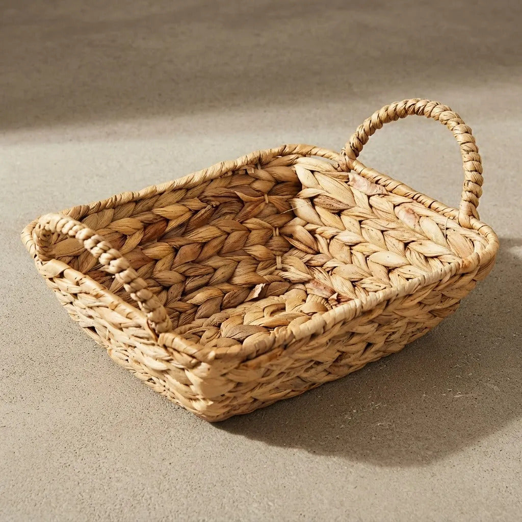 Cesto Retangular de Fibra Natural com Alça 25x20 cm