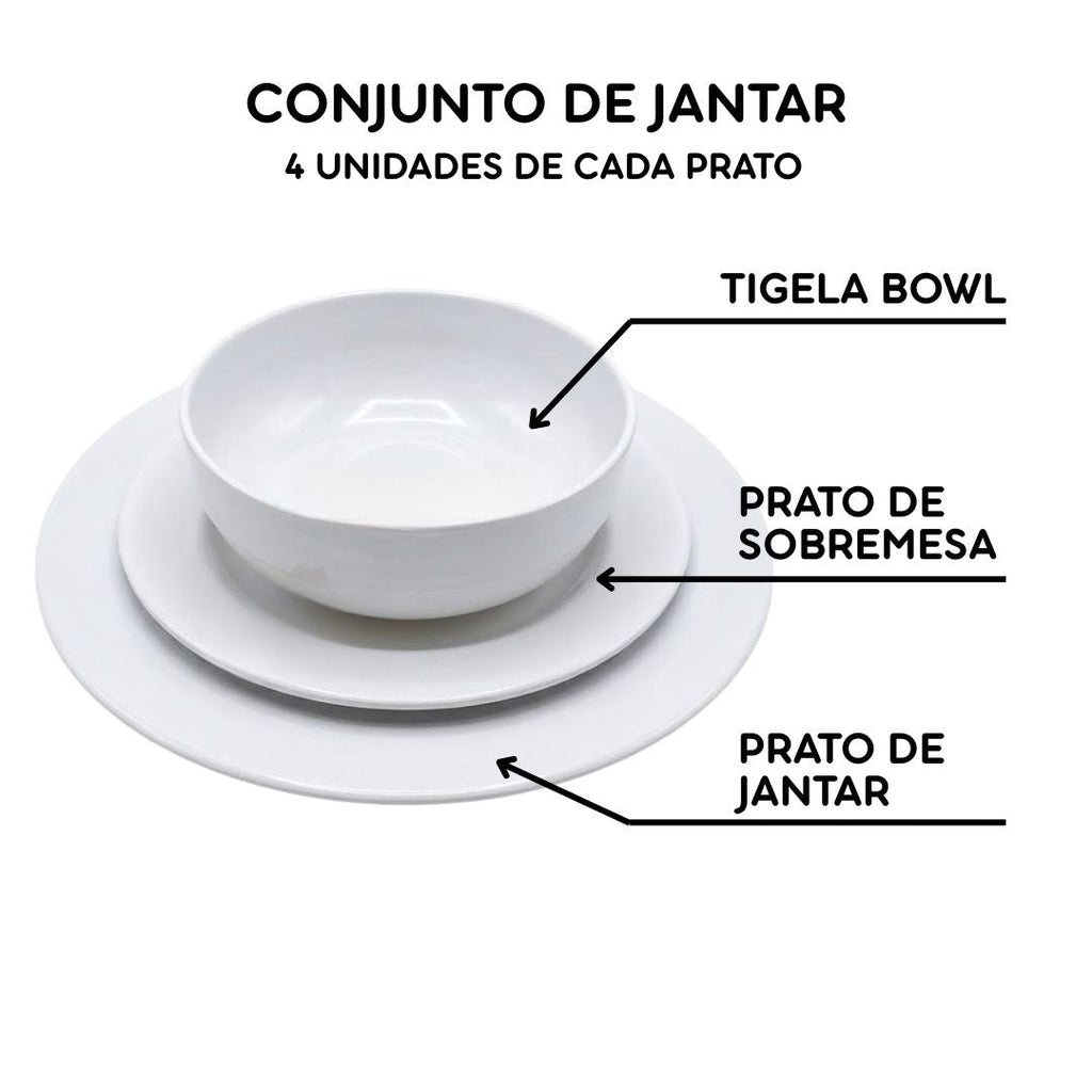 Jogo de Jantar 12 Peças de Melamina Sem BPA