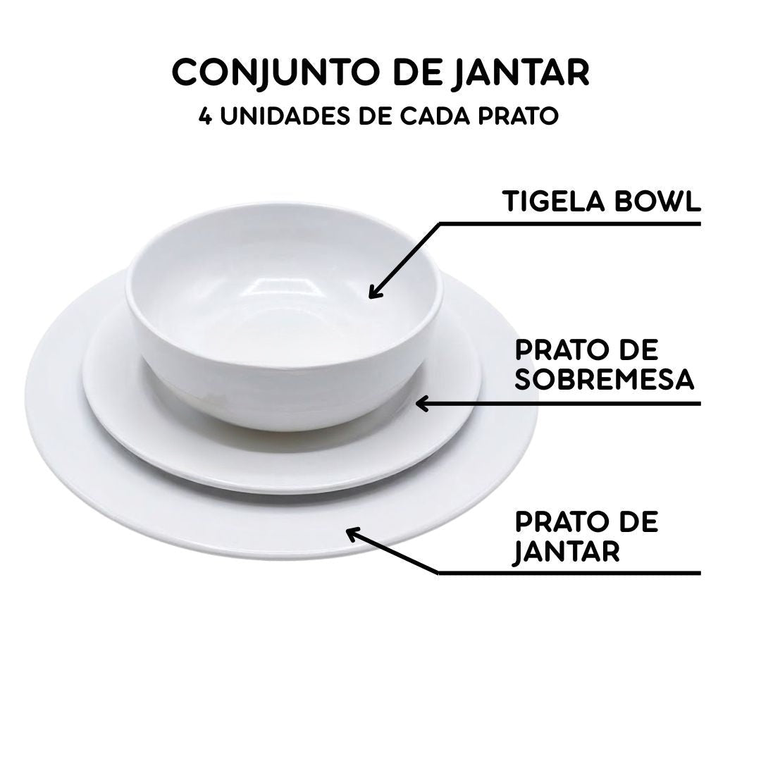 Jogo de Jantar 12 Peças de Melamina Sem BPA