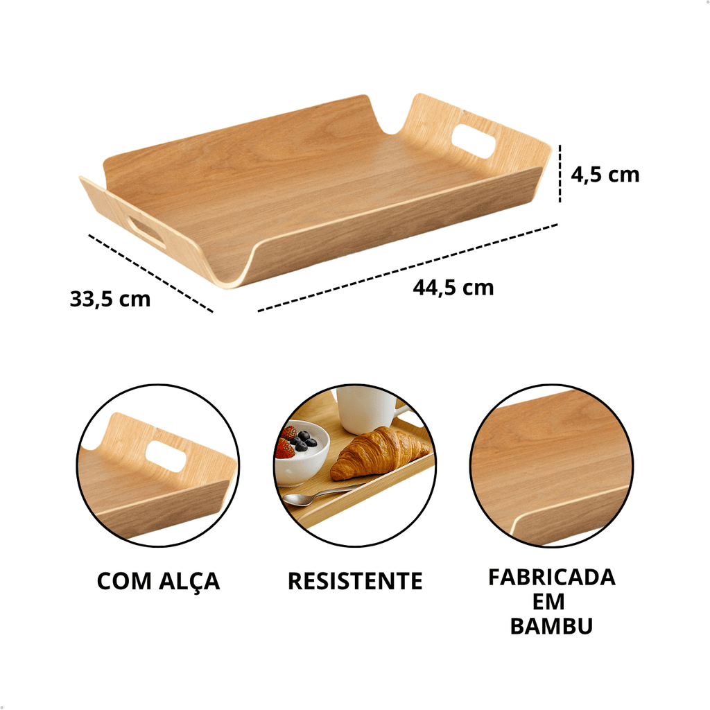 Bandeja Retangular de Bambu com Alça 44,5x33,5cm