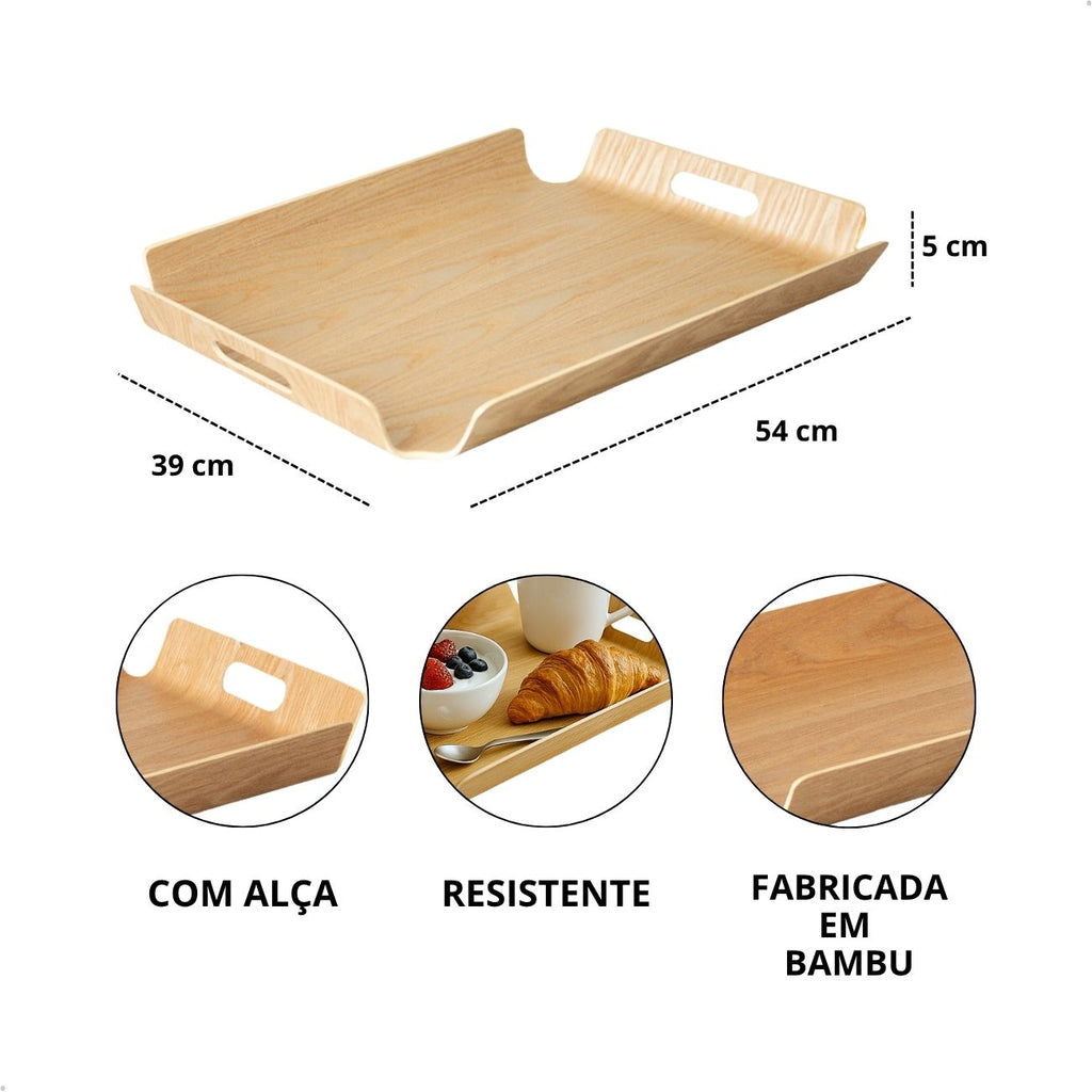 Bandeja Retangular de Bambu com Alça 54x39x5cm