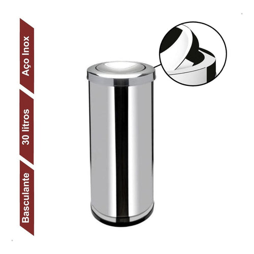 Cesto de Lixo 30 Litros Inox com Tampa Basculante