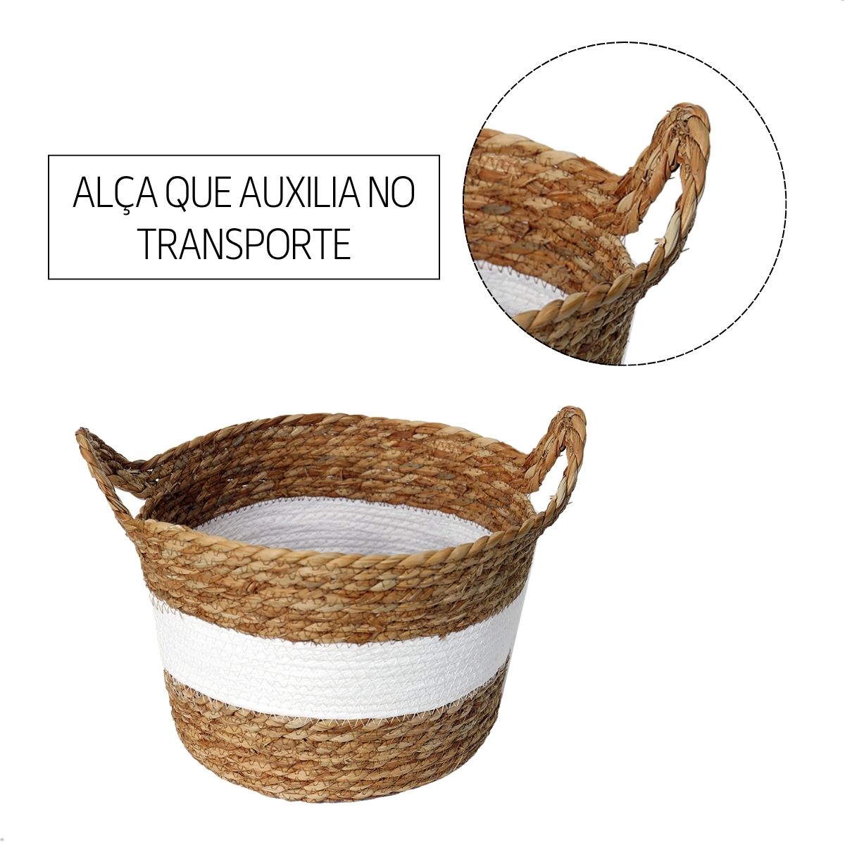 Cesto Decorativo Seagrass Trançado com Alça Boho