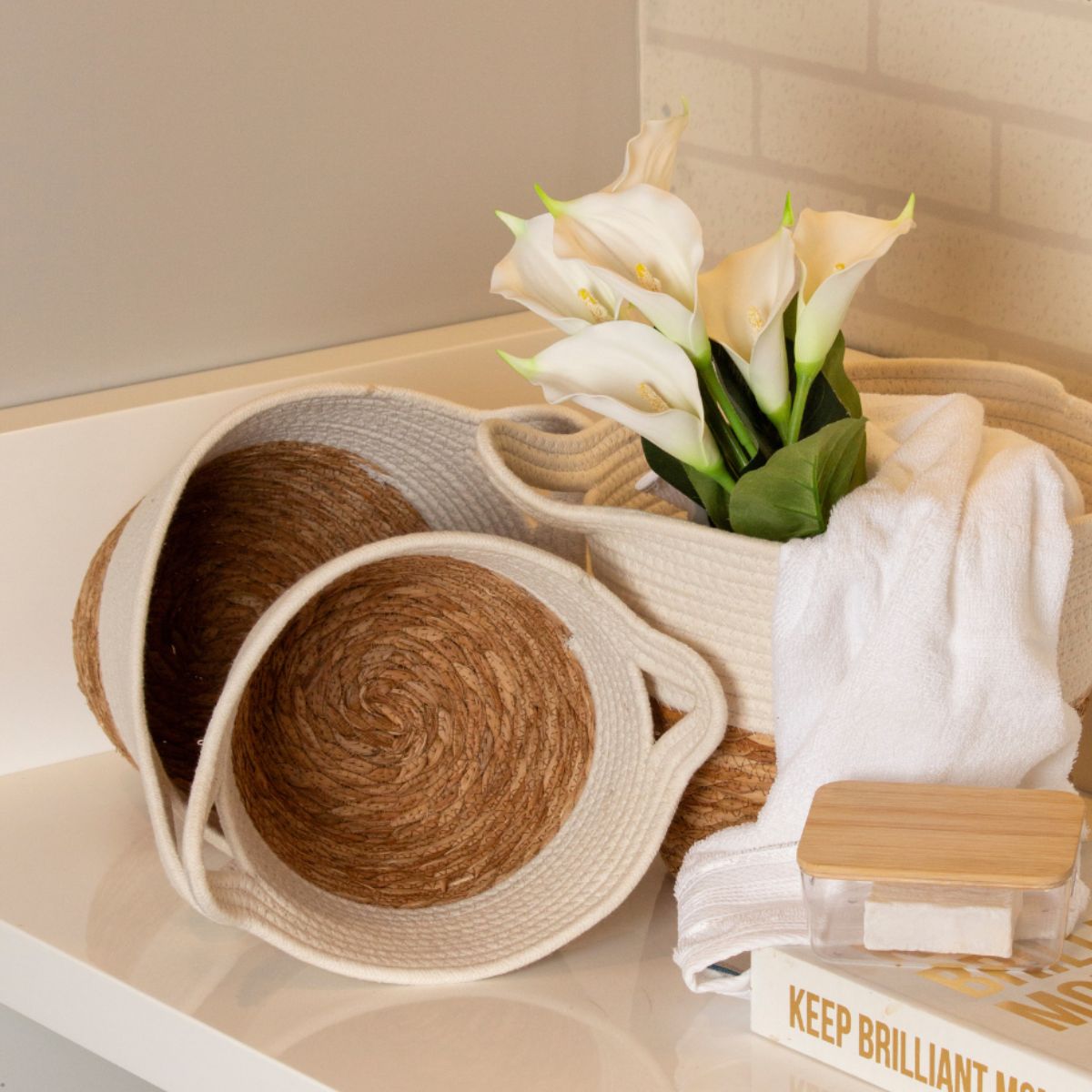 Cesto Decorativo Seagrass Trançado com Alça Boho