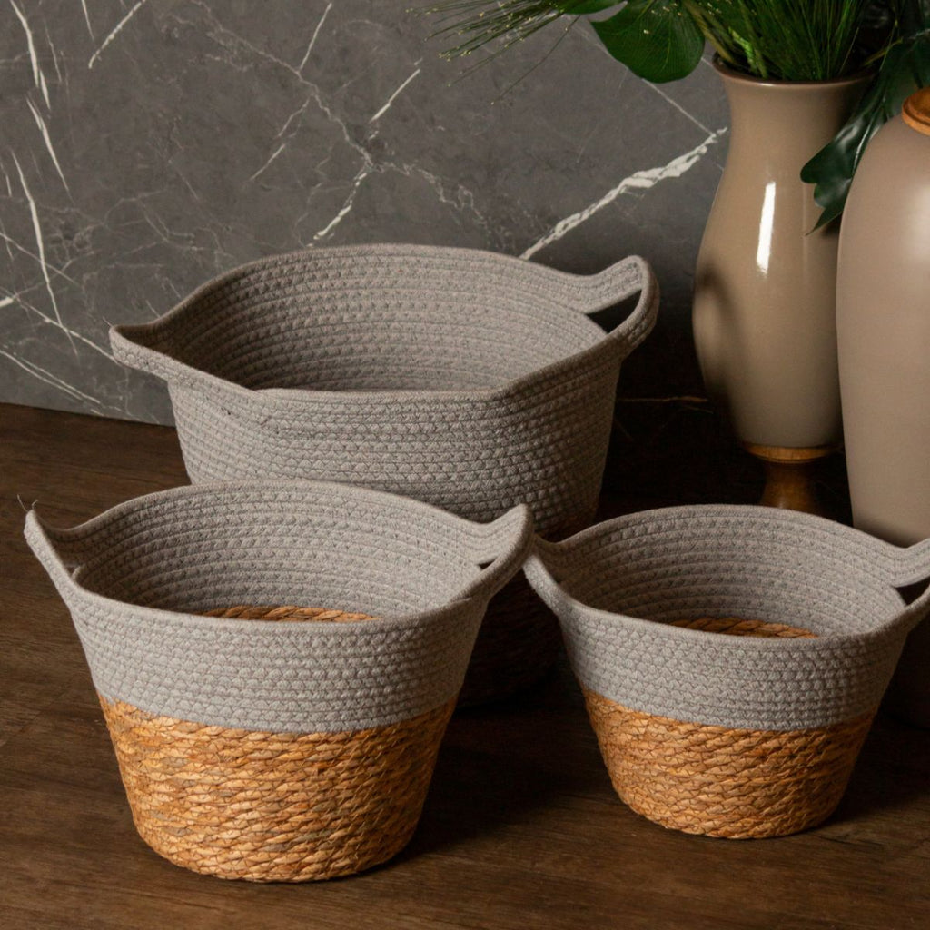 Cesto Decorativo Seagrass Trançado com Alça Boho