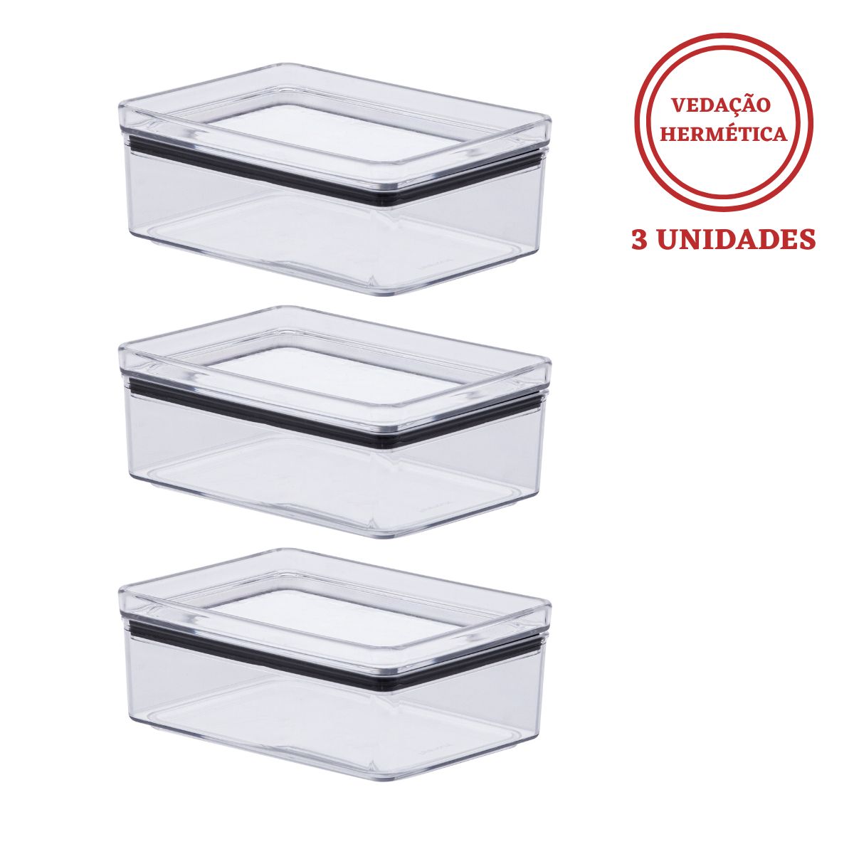 Kit 3 Potes Herméticos Acrílico Transparente Porta Frios 770ml