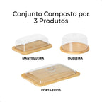 Conjunto 3 Itens Mesa Posta Bambu com Tampa de Acrílico