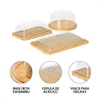 Conjunto 3 Itens Mesa Posta Bambu com Tampa de Acrílico