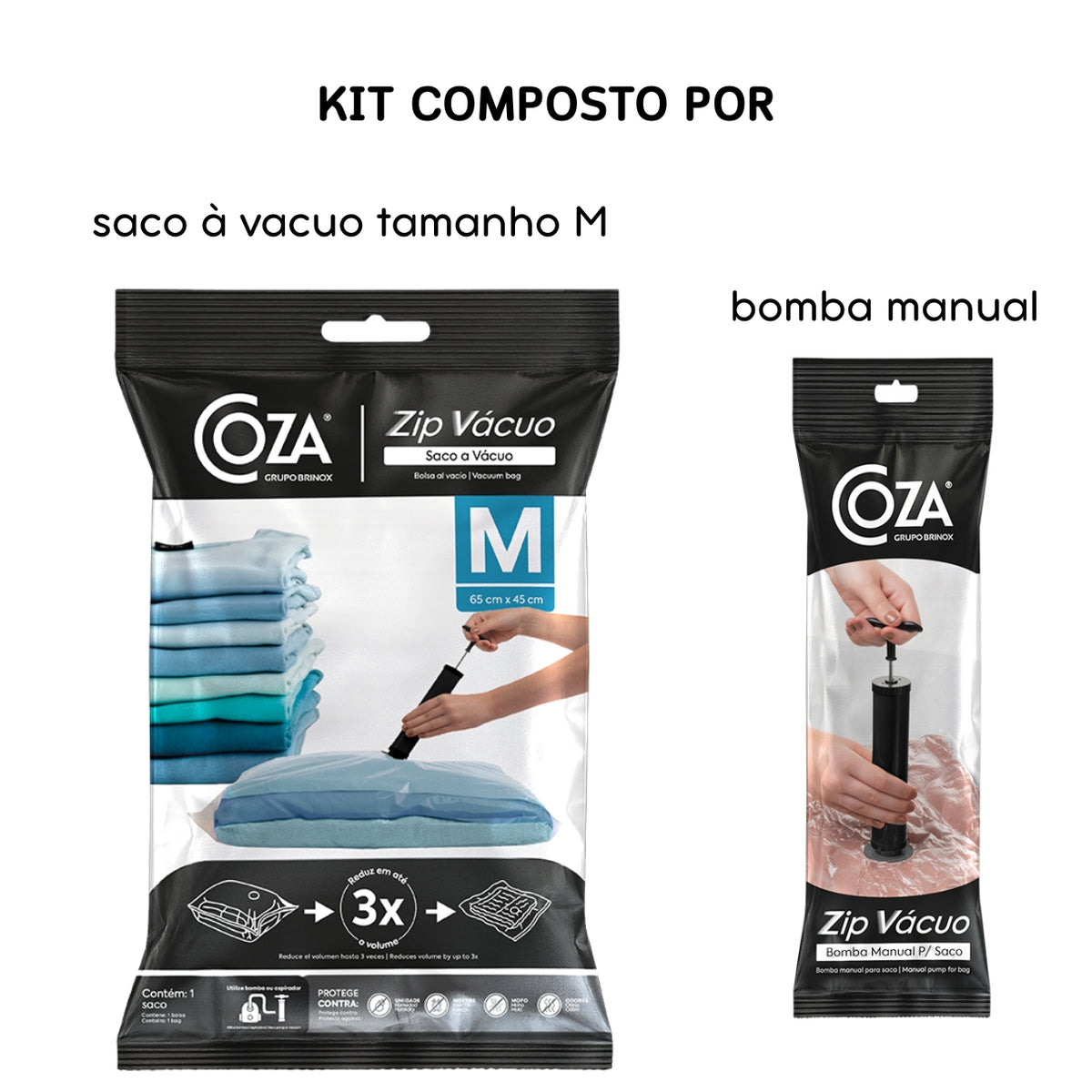 Kit Saco a Vácuo Zip M 65x45 cm com Bomba