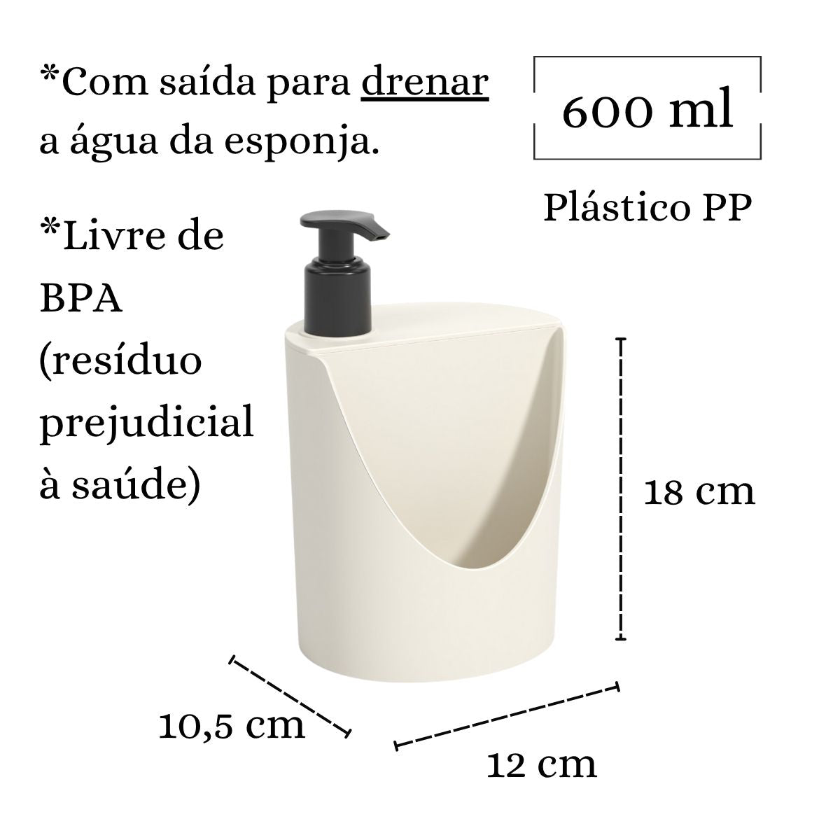 Dispenser de Detergente com Porta Esponja 600ml