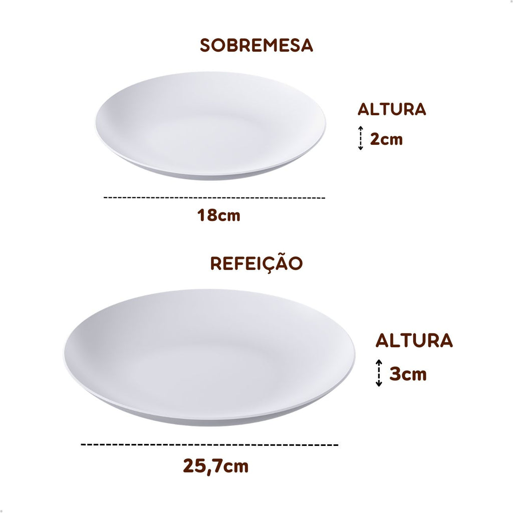 Jogo de Pratos de Refeição e Sobremesa Kit com 3 Cada