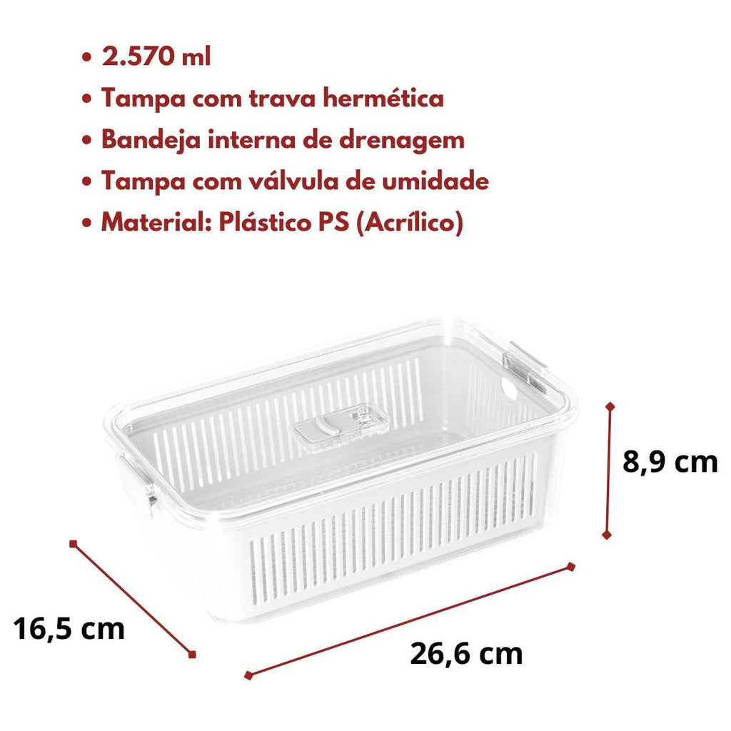 Kit 2 Potes Organizadores Acrílico com Drenagem 2.570ml