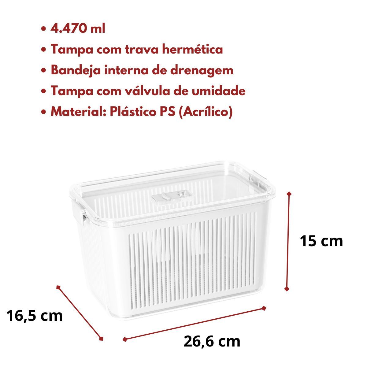 Kit 2 Potes Organizadores Acrílico com Drenagem 4.470ml