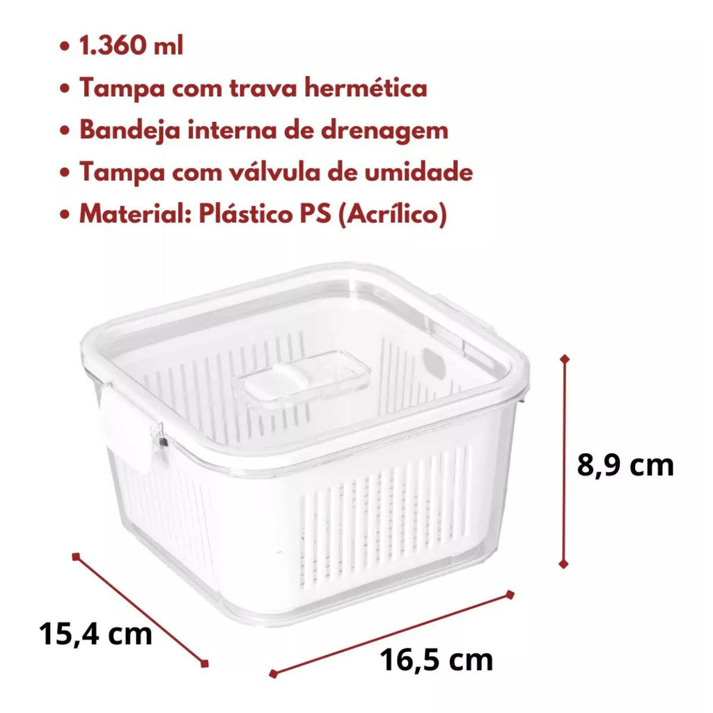 Kit 3 Potes Organizadores Acrílico com Drenagem 1.360ml