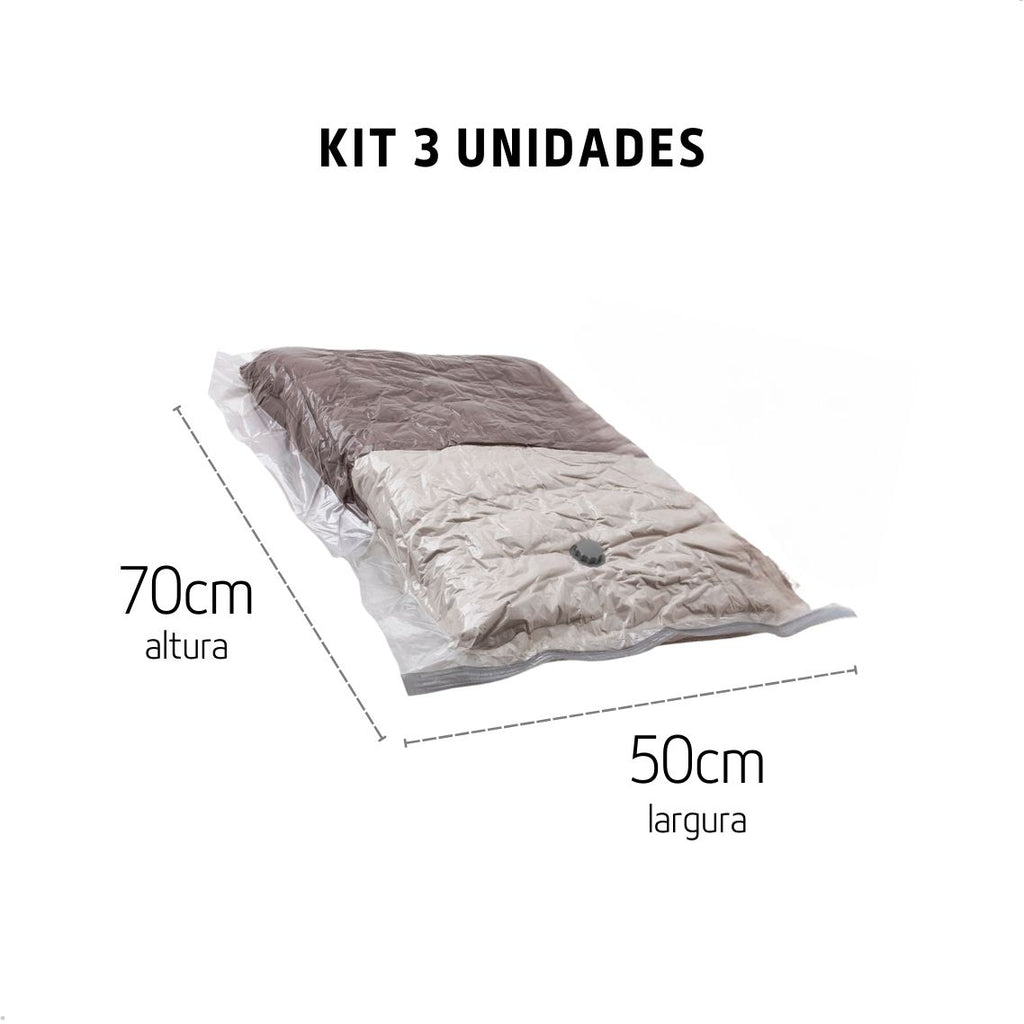 Kit 3 Sacos a Vácuo 50x70cm Organizador de Roupas