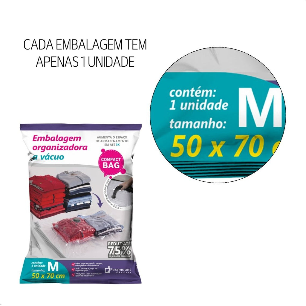 Kit 3 Sacos a Vácuo 50x70cm Organizador de Roupas