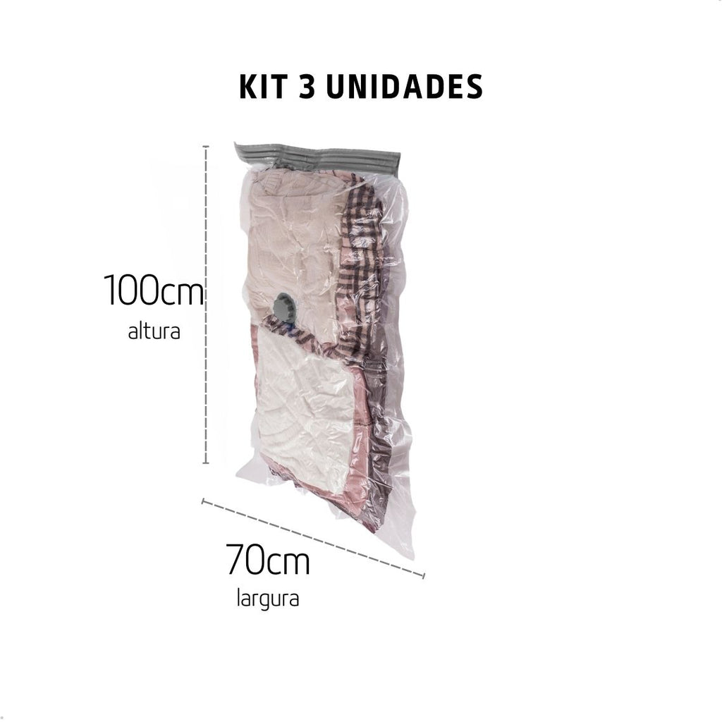 Kit 3 Sacos a Vácuo 70x100cm Organizador de Roupas