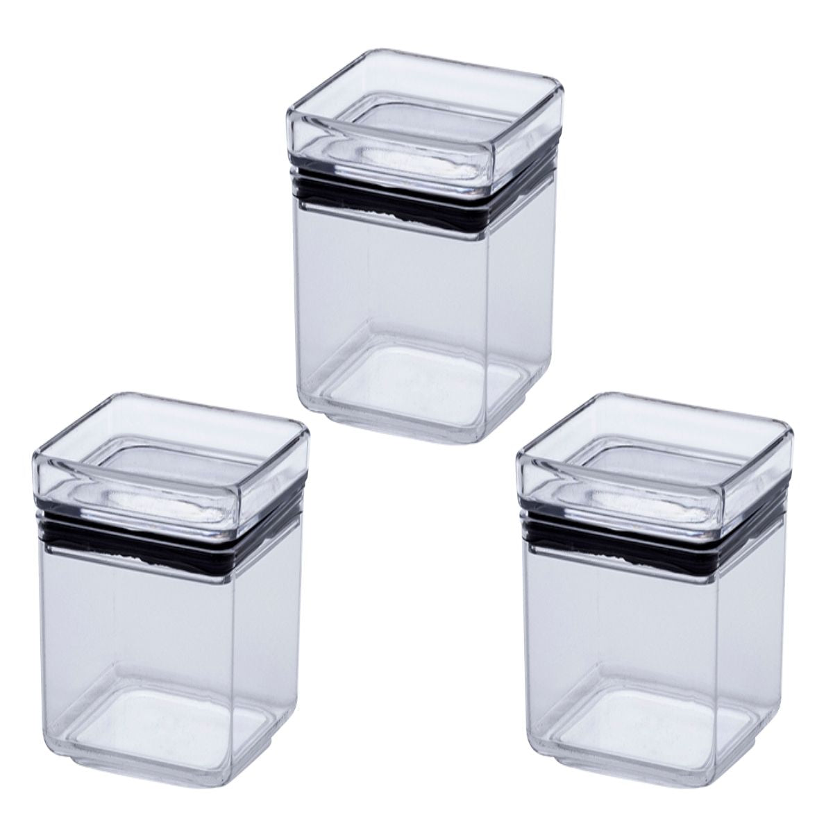 Kit 3 Potes Herméticos Quadrados Acrílico Transparentes