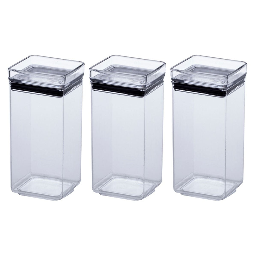 Kit 3 Potes Herméticos Quadrados Acrílico Transparentes