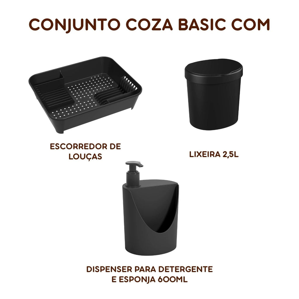 Kit Organizador de Pia Escorredor Dispenser e Lixeira