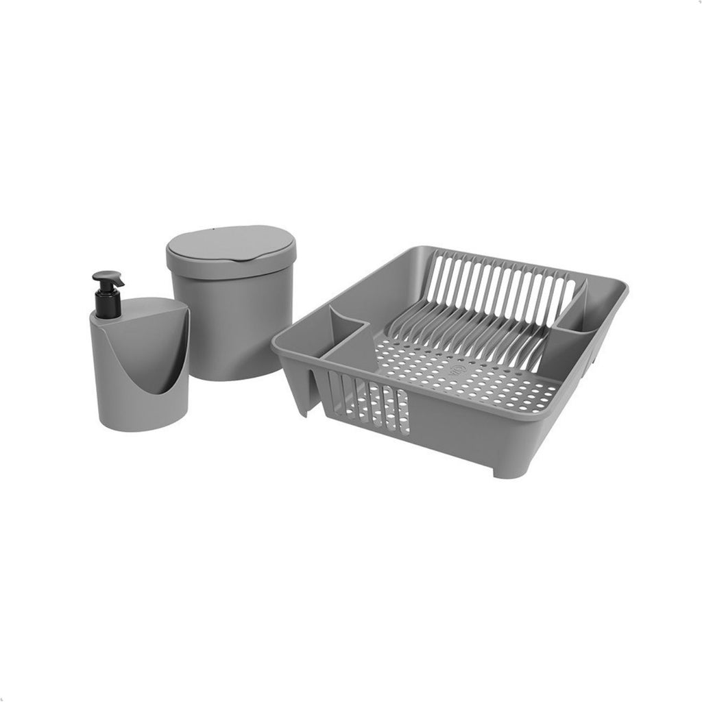 Kit Organizador de Pia Escorredor Dispenser e Lixeira