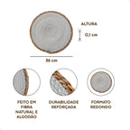Kit Jogo Americano Redondo 3 Peças Palha e Algodão