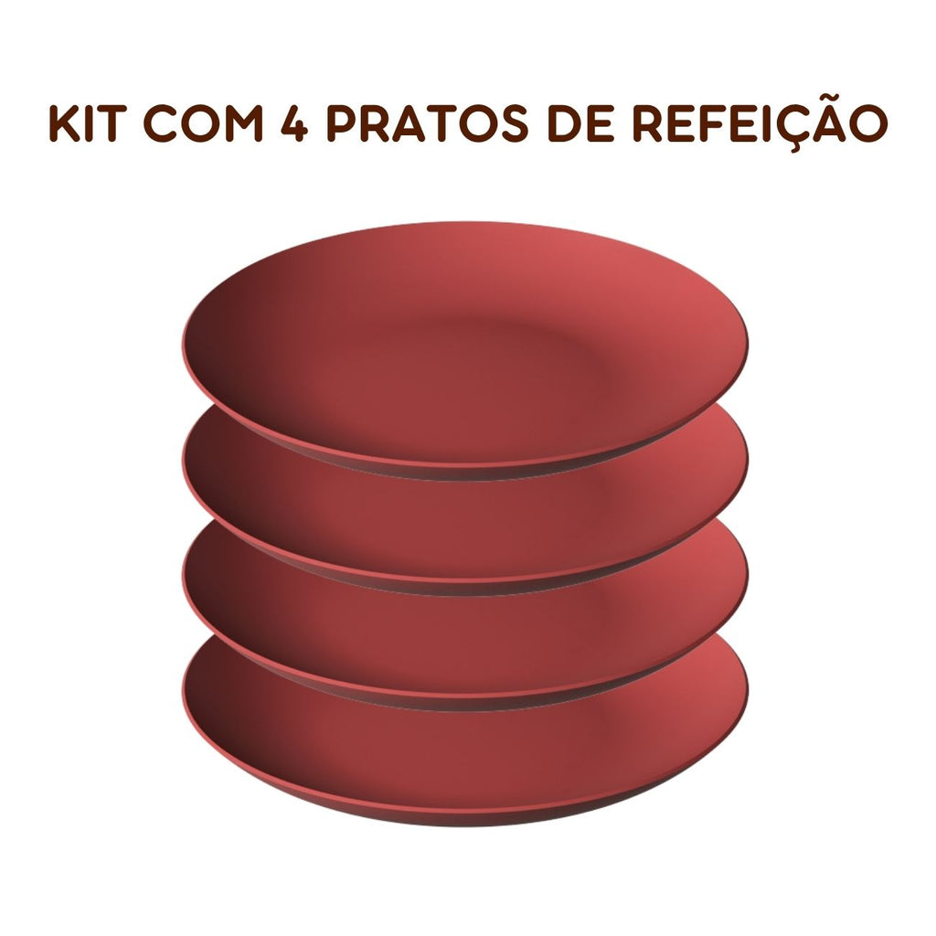 Kit 4 Pratos de Refeição Grandes e Coloridos