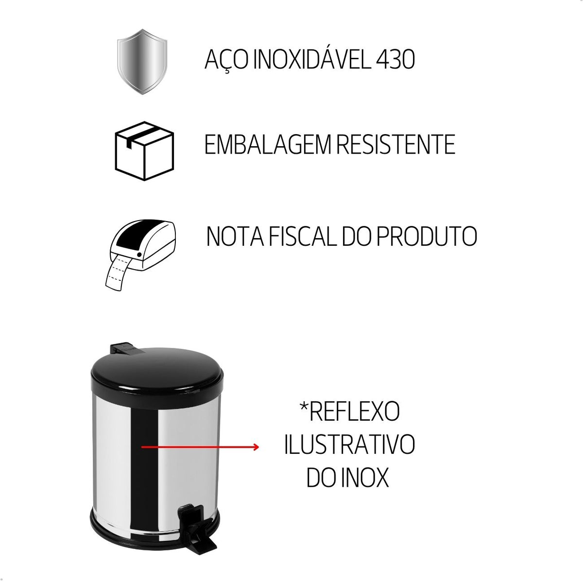 Lixeira de Aço Inox com Pedal 12 Litros