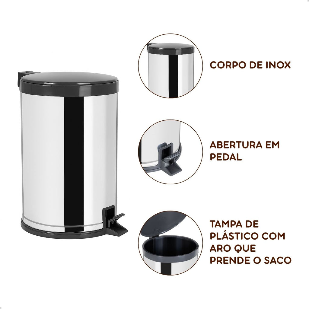 Lixeira Inox com Pedal 15 Litros