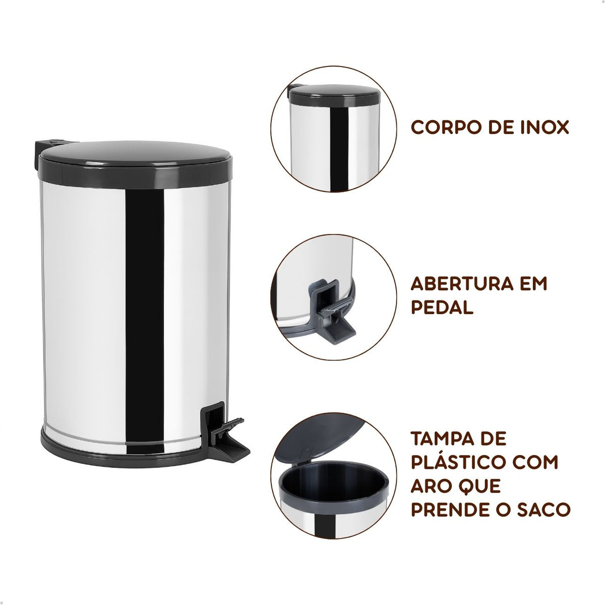 Lixeira Inox com Pedal 15 Litros
