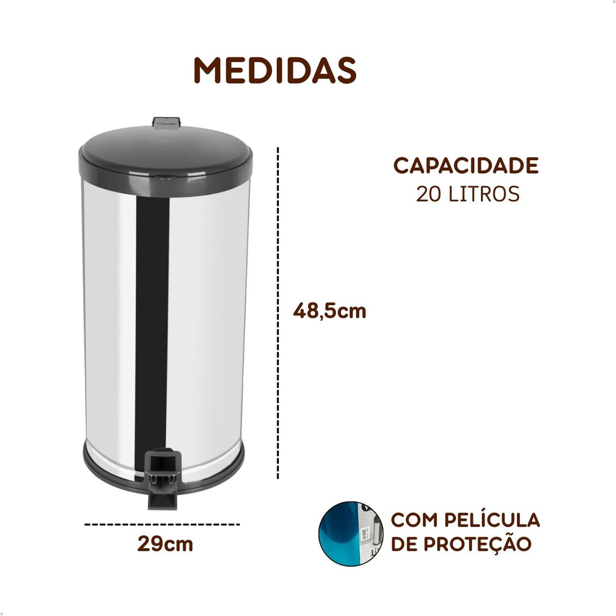 Lixeira Pedal Aço Inox 20 Litros