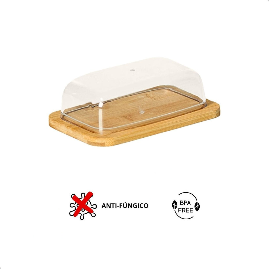 Manteigueira Bambu com Tampa Acrílico 18cm