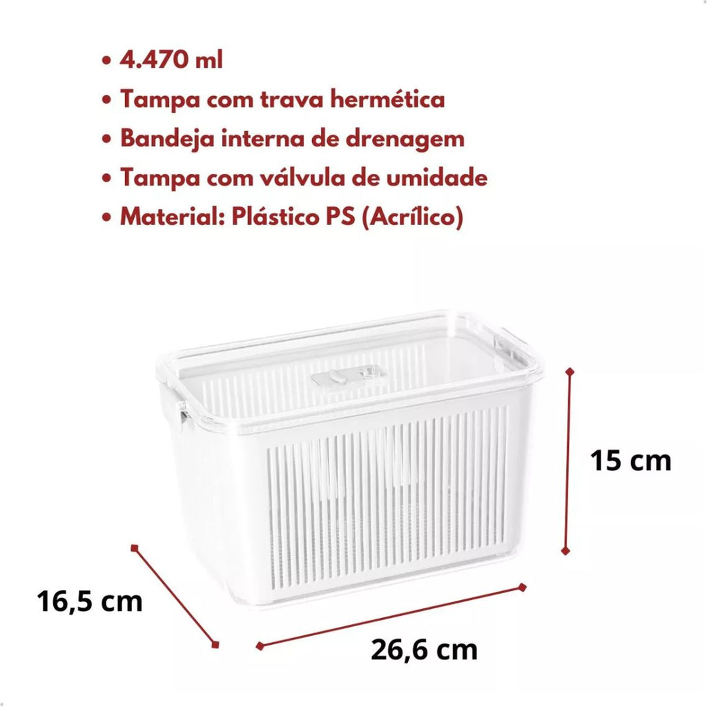 Kit 3 Potes Organizadores Acrílico com Drenagem 4.470ml