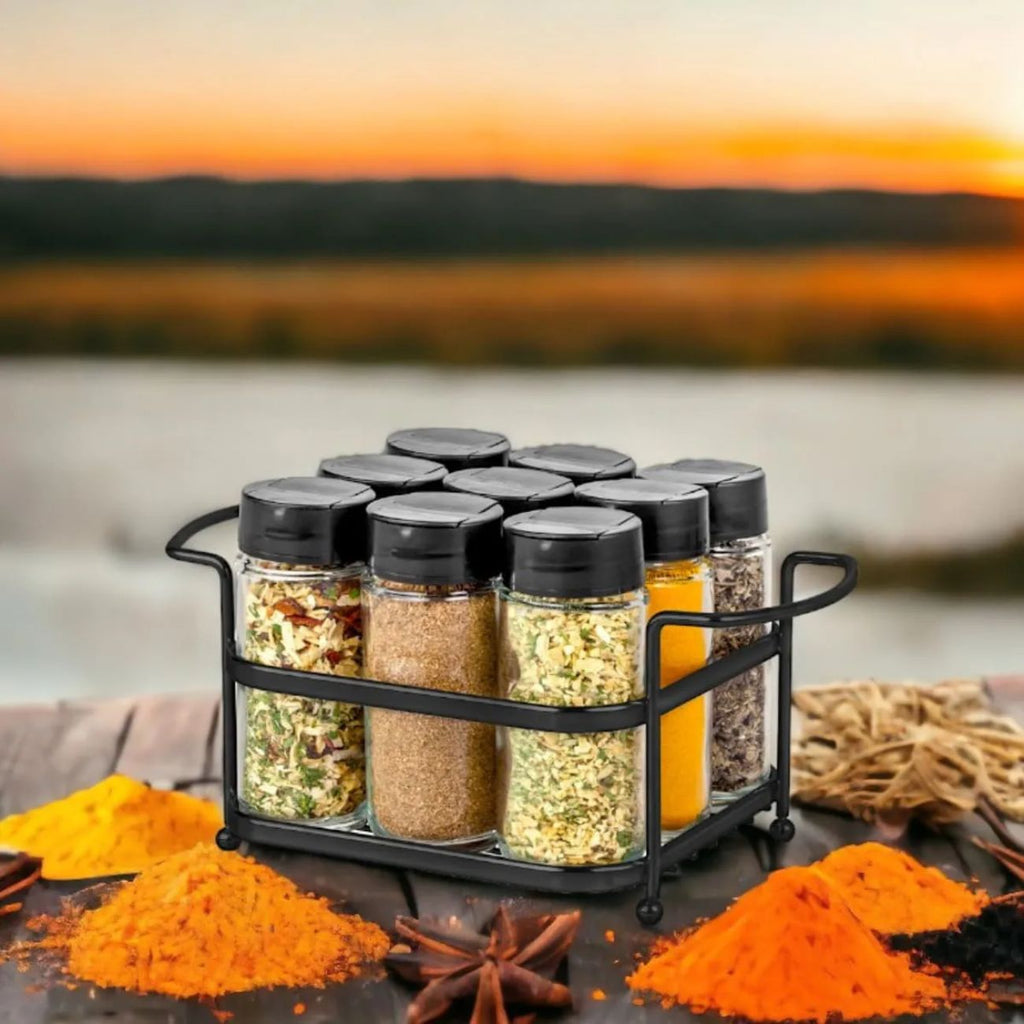 Porta Temperos Organizador com 9 Vidros para Cozinha