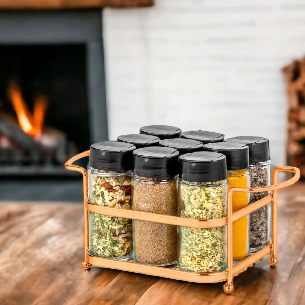 Porta Temperos Organizador com 9 Vidros para Cozinha