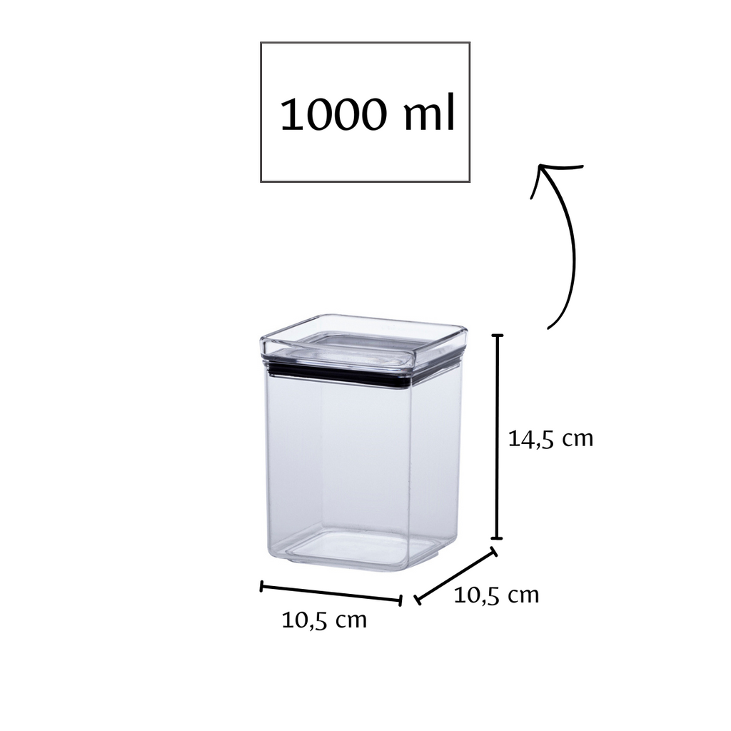 Pote Hermético Acrílico Quadrado para Alimentos 1.000ml