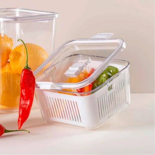 Pote Hermético Acrílico Transparente  com Drenagem 1.360ml