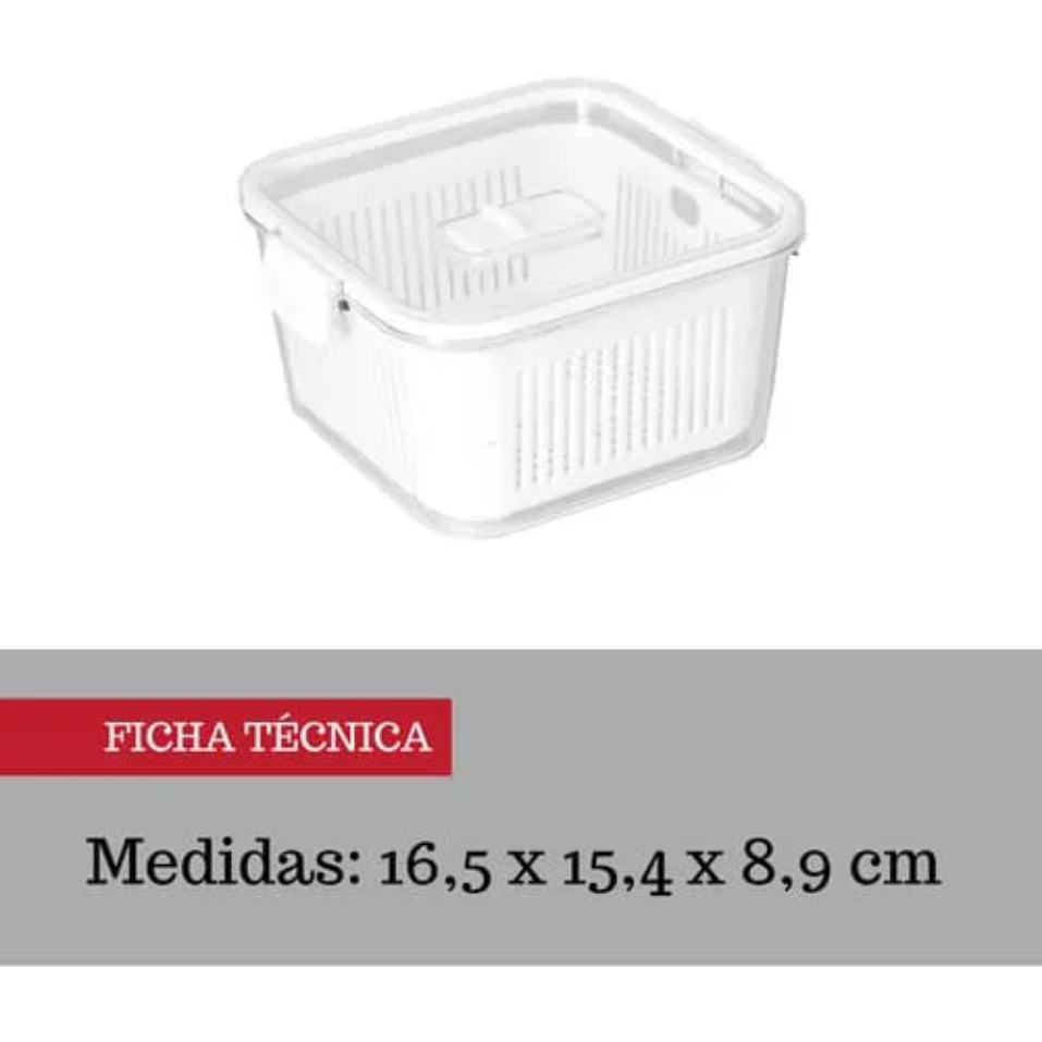 Pote Hermético Acrílico Transparente  com Drenagem 1.360ml