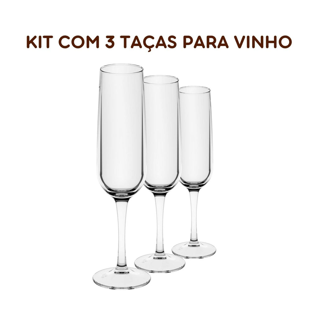 Taças Espumante Acrílico 160ml Jogo com 3 Unidades