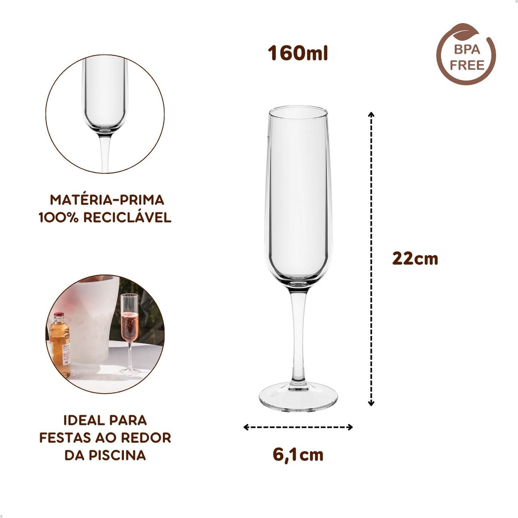 Taças Espumante Acrílico 160ml Jogo com 3 Unidades